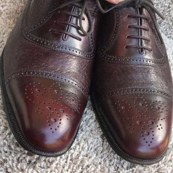 Moreschi Burgundy Brown Peccary & Calfskin Cap-toe Oxfords Brogue size 10 1/2